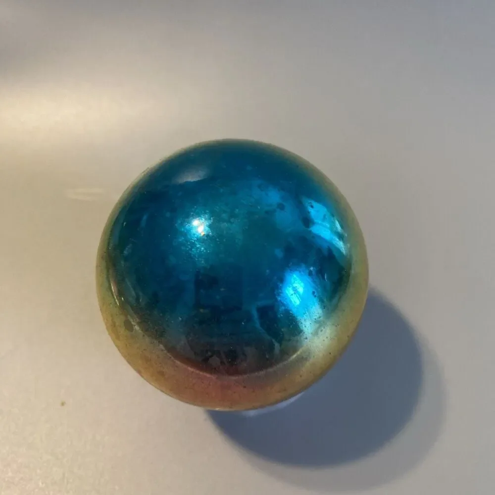 Vintage Christmas Ombre Glass Ornament Hand Made In USA Blue Red Pink Gold Fade